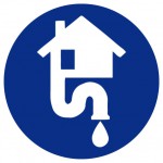 Blue circular icon with a white house and water pipe, symbolizing residential water connection.